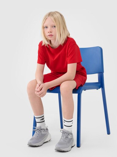 Chłopięcy t-shirt oversize 4F 4FJWSS25TTSHM2324 - czerwony