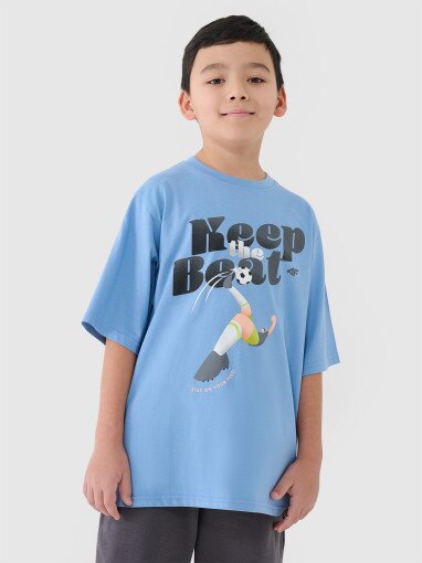 4F JUNIOR Chłopięcy tshirt oversize z nadrukiem 4F 4FJASAW24TTSHM2596  niebieski Niebieski