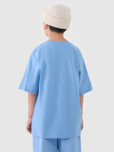 Chłopięcy t-shirt oversize z nadrukiem 4F 4FJASAW24TTSHM2596 - niebieski