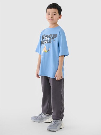 Chłopięcy t-shirt oversize z nadrukiem 4F 4FJASAW24TTSHM2596 - niebieski