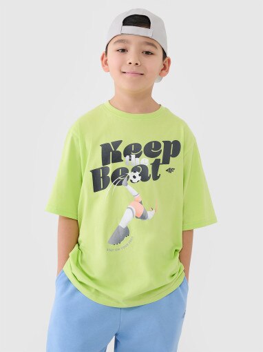 4F JUNIOR Chłopięcy tshirt oversize z nadrukiem 4F 4FJASAW24TTSHM2596  zielony Zielony
