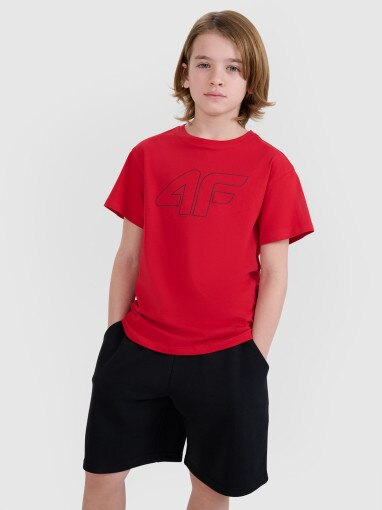 4F JUNIOR Chłopięcy tshirt oversize z nadrukiem 4F 4FJWSS25TTSHM2325  czerwony Czerwony