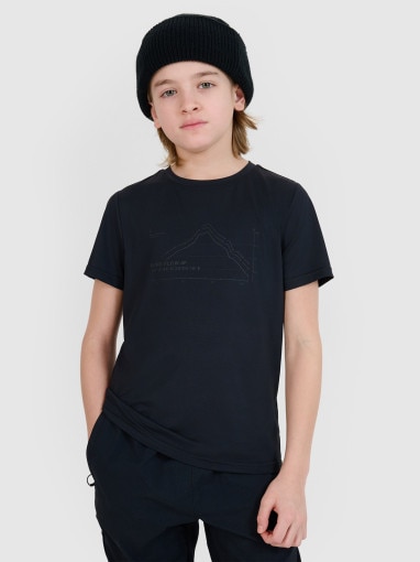 4F JUNIOR Chłopięcy tshirt trekkingowy 4F 4FJWSS25TFTSM1212  czarny Czarny