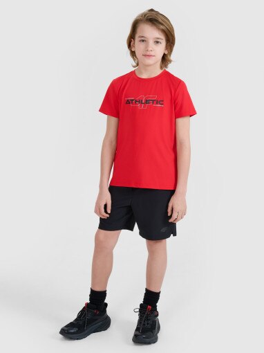 Chłopięcy t-shirt treningowy 4F 4FJWSS25TFTSM1209 - czerwony