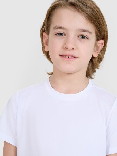 Chłopięcy t-shirt treningowy 4F 4FJWSS25TFTSM1438 - biały