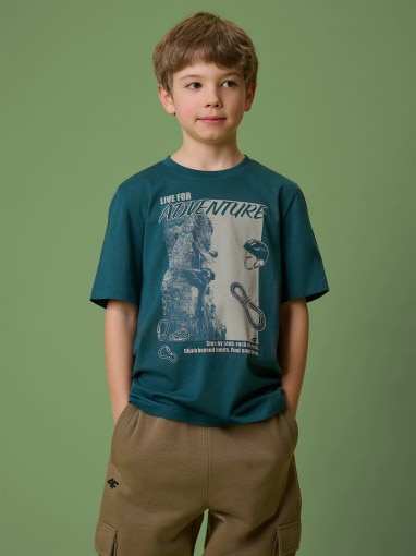  4F JUNIOR Chłopięcy tshirt z 4F 4FJRSS26TTSHM3694  turkusowy Turkusowy