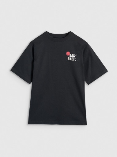 4F JUNIOR Chłopięcy tshirt z nadrukiem 4F 4FJRAW25TTSHM3066  czarny Czarny