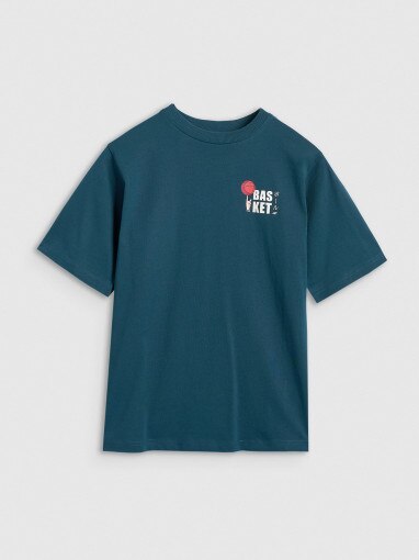 4F JUNIOR Chłopięcy tshirt z nadrukiem 4F 4FJRAW25TTSHM3066  turkusowy Turkusowy
