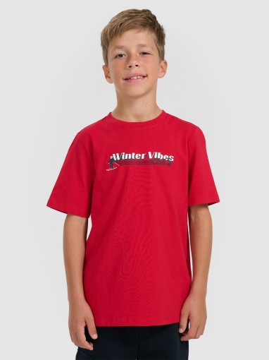 4F JUNIOR Chłopięcy tshirt z nadrukiem 4F 4FJRAW25TTSHM3168 czerwony Czerwony
