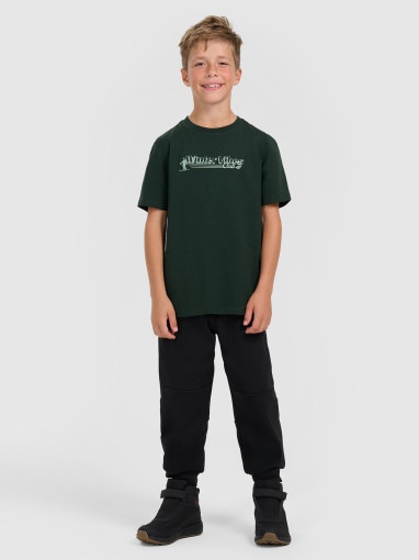 Chłopięcy t-shirt z nadrukiem 4F 4FJRAW25TTSHM3168 - zielony