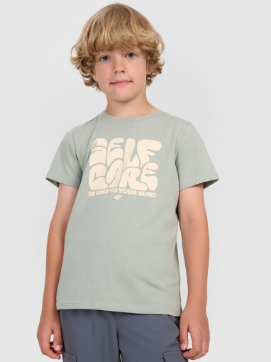 4F JUNIOR Chłopięcy tshirt z nadrukiem 4F 4FJRAW25TTSHM3205  zielony Oliwkowy