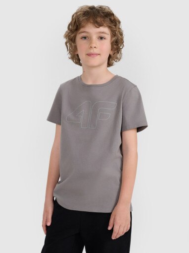 4F JUNIOR Chłopięcy tshirt z nadrukiem 4F 4FJRAW25TTSHM3261  szary Szary