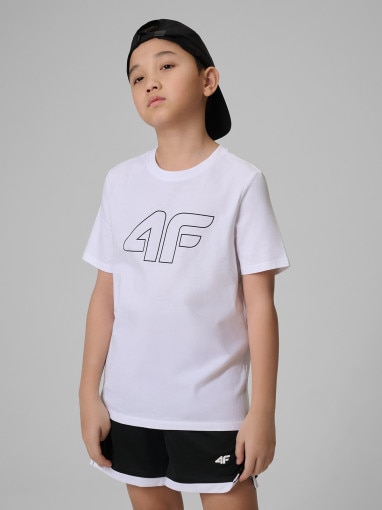  4F JUNIOR Chłopięcy tshirt z nadrukiem 4F 4FJRSS26TTSHM3599  biały Biały