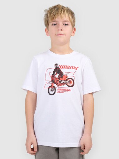  4F JUNIOR Chłopięcy tshirt z nadrukiem 4F 4FJRSS26TTSHM3682  biały Biały