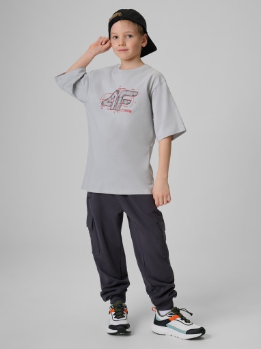 Chłopięcy t-shirt z nadrukiem 4F 4FJRSS26TTSHM3857 - szary