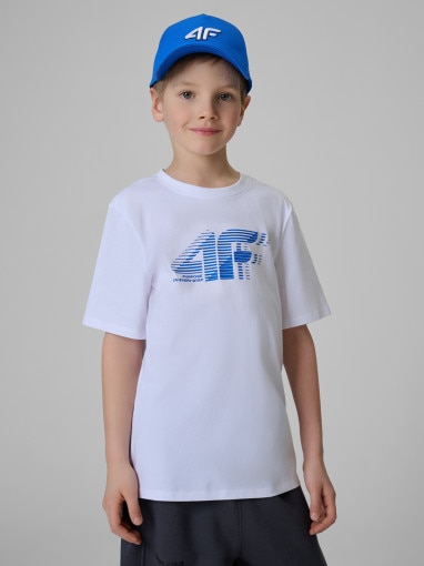  4F JUNIOR Chłopięcy tshirt z nadrukiem 4F 4FJRSS26TTSHM3864  biały Biały