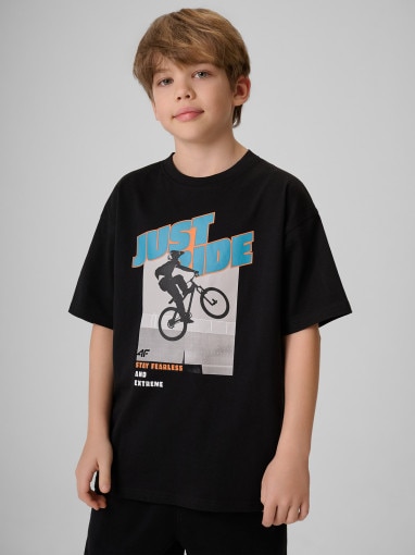  4F JUNIOR Chłopięcy tshirt z nadrukiem 4F 4FJRSS26TTSHM4169  czarny Czarny