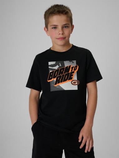  4F JUNIOR Chłopięcy tshirt z nadrukiem 4F 4FJRSS26TTSHM4170  czarny Czarny