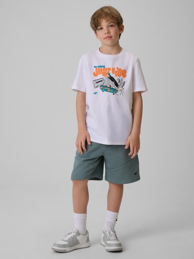 Chłopięcy t-shirt z nadrukiem 4F 4FJRSS26TTSHM4171 - biały