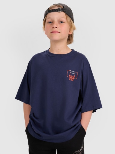 4F JUNIOR Chłopięcy tshirt z nadrukiem 4F 4FJWAW25TTSHM2412  granatowy Granatowy