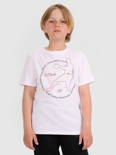 4F JUNIOR Chłopięcy tshirt z nadrukiem 4F 4FJWAW25TTSHM2413  biały Biały