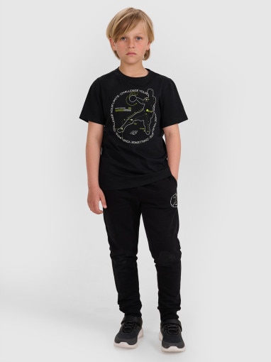 Chłopięcy t-shirt z nadrukiem 4F 4FJWAW25TTSHM2413 - czarny