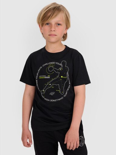 4F JUNIOR Chłopięcy tshirt z nadrukiem 4F 4FJWAW25TTSHM2413  czarny Czarny