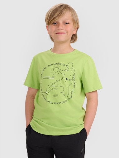 4F JUNIOR Chłopięcy tshirt z nadrukiem 4F 4FJWAW25TTSHM2413  zielony Soczysta zieleń