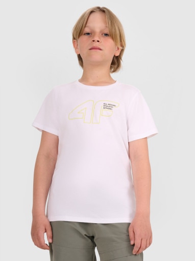 4F JUNIOR Chłopięcy tshirt z nadrukiem 4F 4FJWAW25TTSHM2417  biały Biały