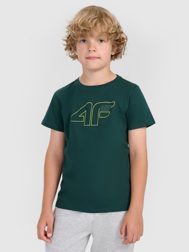 4F JUNIOR Chłopięcy tshirt z nadrukiem 4F 4FJWAW25TTSHM2417  zielony Zielony