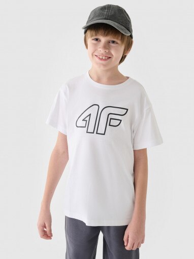 4F JUNIOR Chłopięcy tshirt z nadrukiem 4F 4FJWMM00TTSHM2331  biały Biały