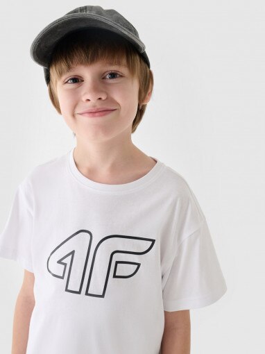 Chłopięcy t-shirt z nadrukiem 4F 4FJWMM00TTSHM2331 - biały