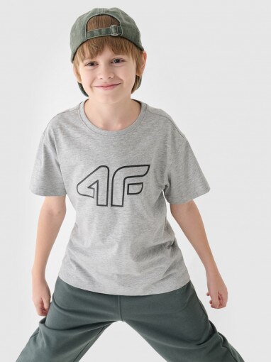 4F JUNIOR Chłopięcy tshirt z nadrukiem 4F 4FJWMM00TTSHM2331  szary Szary melanż