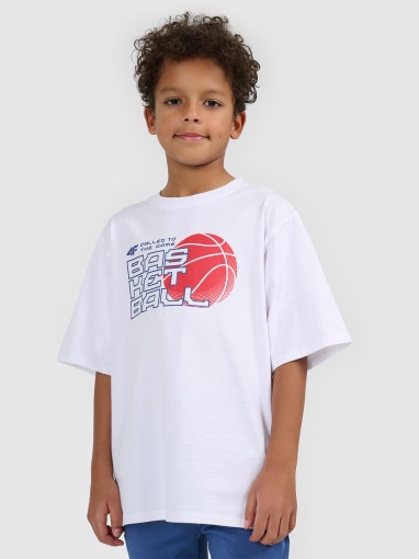 4F JUNIOR Chłopięcy tshirt z nadrukiem 4F 4FJWSS26TFTSM1968 biały Biały