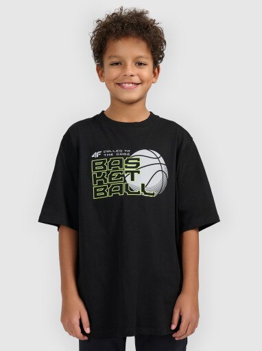Chłopięcy t-shirt z nadrukiem 4F 4FJWSS26TFTSM1968 - czarny