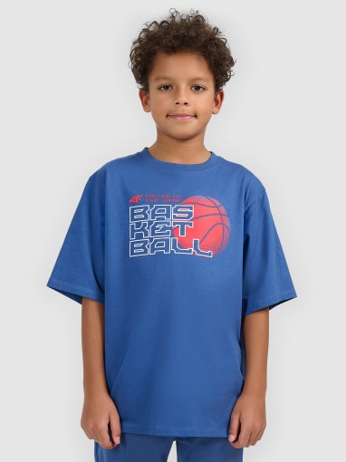Chłopięcy t-shirt z nadrukiem 4F 4FJWSS26TFTSM1968 - niebieski