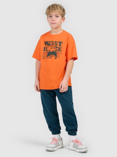 4F JUNIOR Chłopięcy tshirt z nadrukiem 4F 4FJWSS26TTSHM2814 pomarańczowy Pomarańczowy