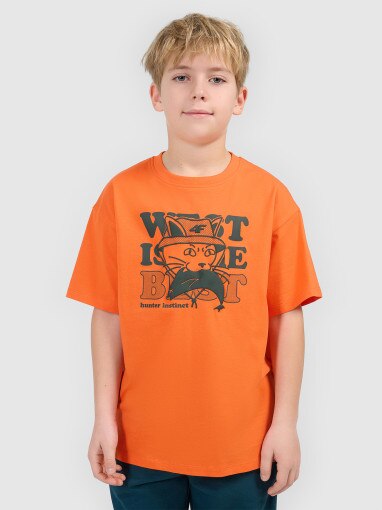 Chłopięcy t-shirt z nadrukiem 4F 4FJWSS26TTSHM2814 - pomarańczowy