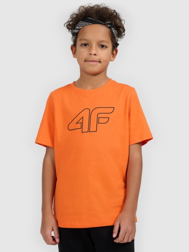 Chłopięcy t-shirt z nadrukiem 4F 4FJWSS26TTSHM3007 - pomarańczowy