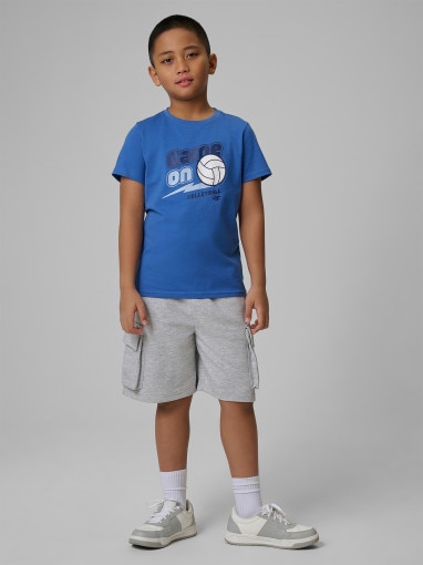Chłopięcy t-shirt z nadrukiem 4F 4FJWSS26TTSHM3011 - granatowy