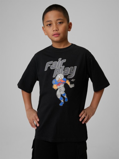 4F JUNIOR Chłopięcy tshirt z nadrukiem 4F 4FJWSS26TTSHM3012 czarny Czarny