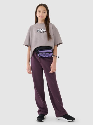 Dziewczęcy crop top z nadrukiem4F 4FJRSS25TTSHF2587 - beżowy