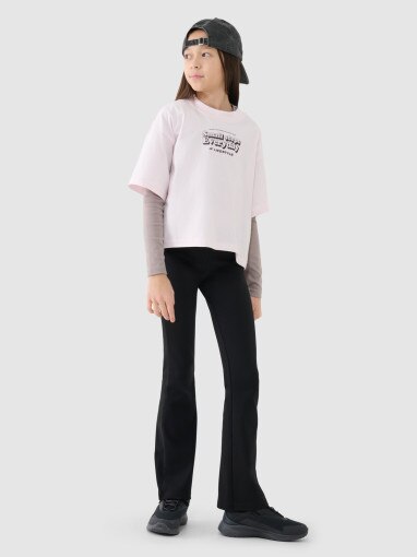 Dziewczęcy crop top z nadrukiem4F 4FJRSS25TTSHF2587 - beżowy