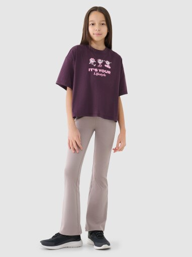 Dziewczęcy crop top z nadrukiem4F 4FJRSS25TTSHF2587 - fioletowy