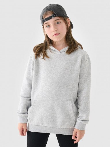 4F JUNIOR Dresowa bluza dziewczęca nierozpinana z kapturem 4F 4FJWMM00TSWSF1862  szara Szary