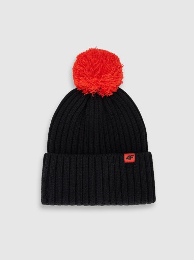 4F JUNIOR Dziecięca czapka z pomponem 4F 4FJRAW25ACAPU0745 czarna Czarny