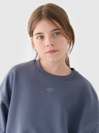 4F JUNIOR Dziewczęca bluza dresowa nierozpinana bez kaptura 4F 4FJRSS24TSWSF1331 niebieska Niebieski