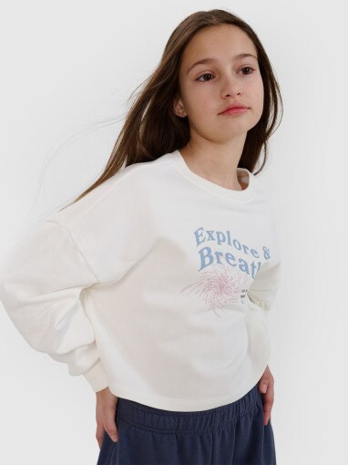 Dziewczęca bluza dresowa nierozpinana bez kaptura 4F 4FJWSS25TSWSF1483 - biała
