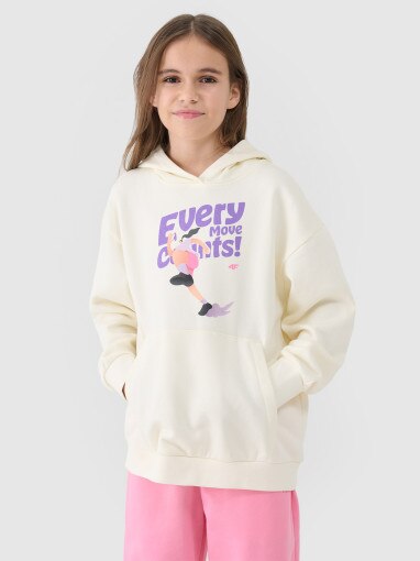4F JUNIOR Dziewczęca bluza dresowa nierozpinana z kapturem 4F 4FJASAW24TSWSF2156  żółta żółty