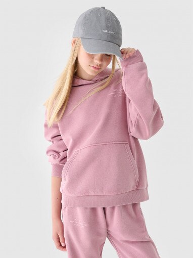 Dziewczęca bluza dresowa nierozpinana z kapturem 4F 4FJRAW24TSWSF1669 - różowa